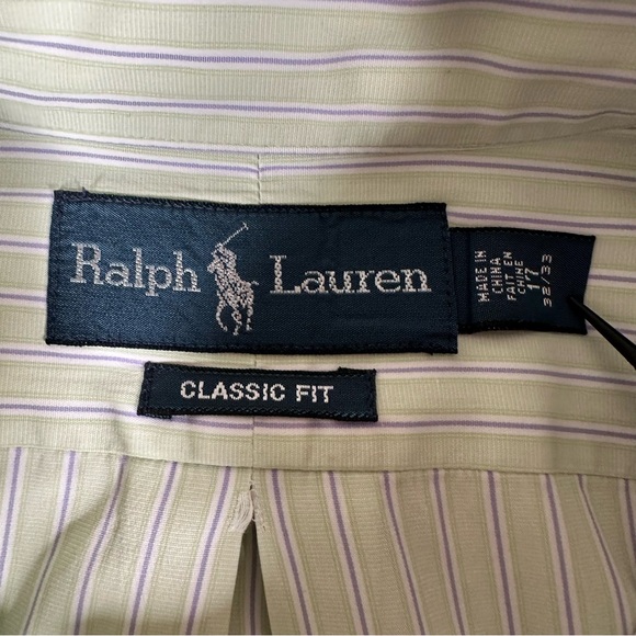 Ralph Lauren Shirt Men Size 17 32 33 Classic Fit Long Sleeve Striped Embroidered - Picture 4 of 11